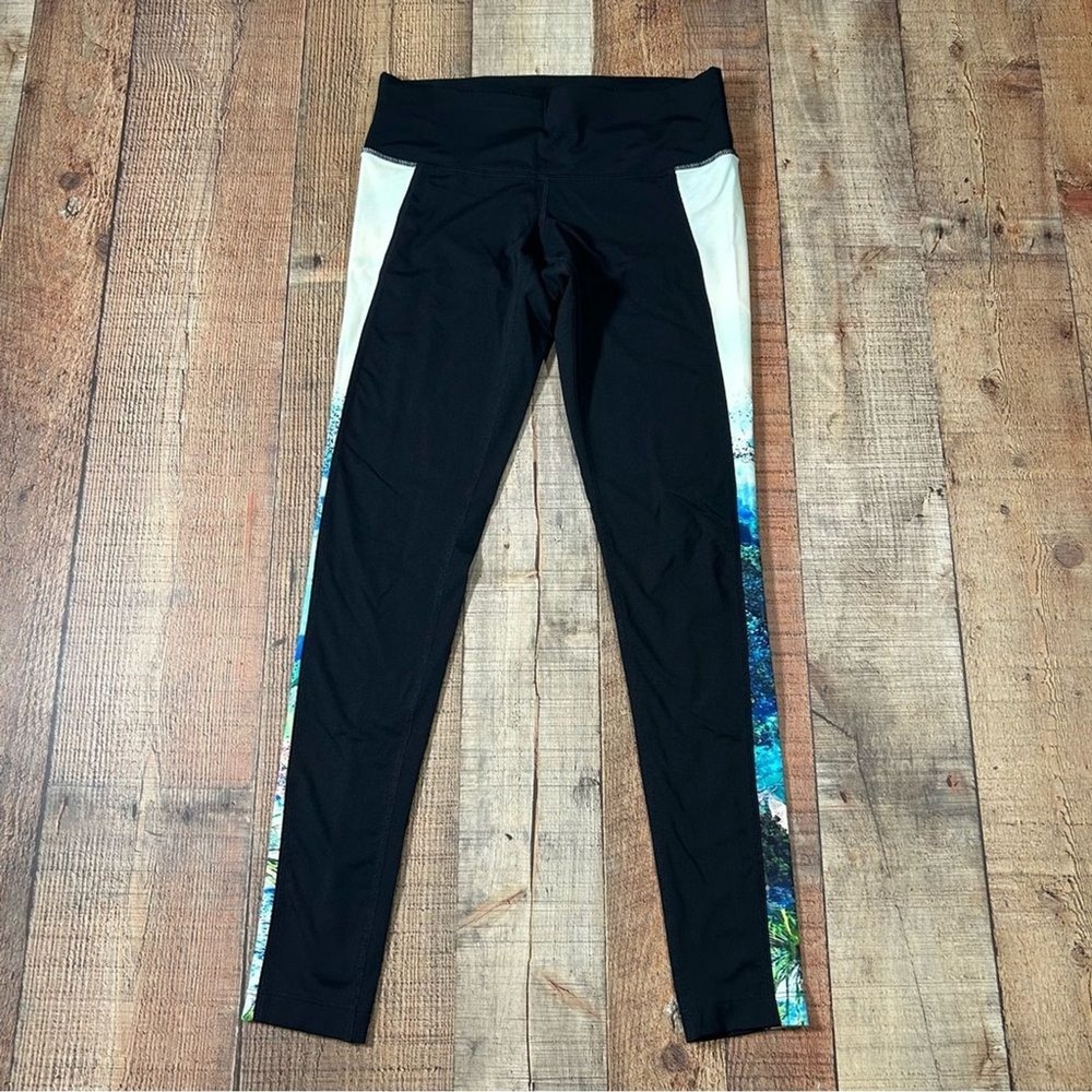Athleta Tropical‎ Precision Leggings XS Black Floral Panel Yoga Pants workout